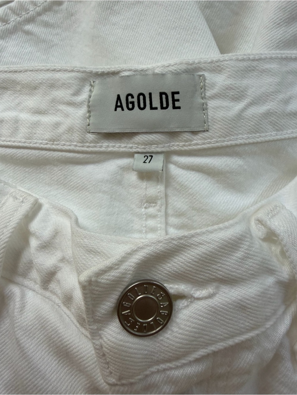 Agolde White High-Rise Leith Denim Shorts, Marshmallow - Picture 6 of 8